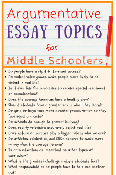 ideas for argumentative essay for middle school